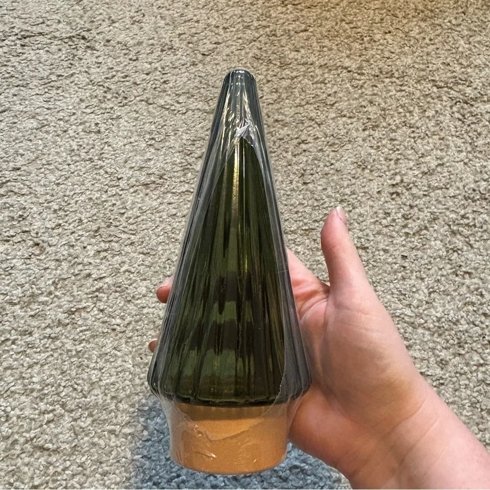 Green Sphere Ribbed Tree Decor NEW Glass Holiday Christmas Village Display